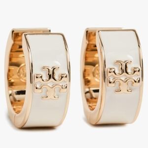 Tory Burch Gold and White Hoop Earrings